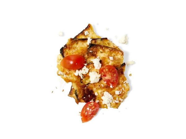 Matzo brei with feta and tomatoes 
