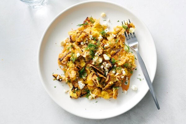 Matzo brei with hot honey and feta