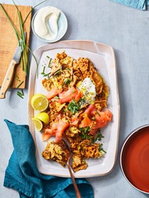 Matzo brei with lox and chives