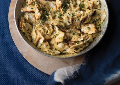 Matzo brei with Parmesan and chives