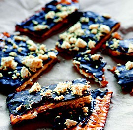 Matzo candy with caramel, chocolate, and halva