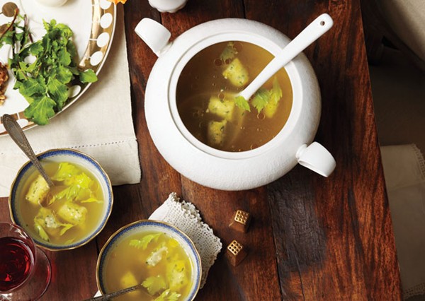 Matzo gnocchi soup