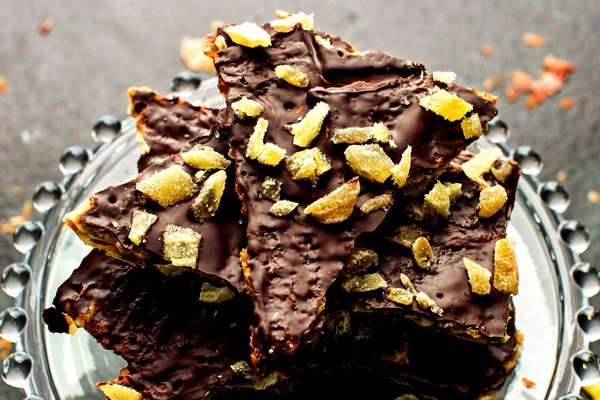 Matzo toffee with candied ginger