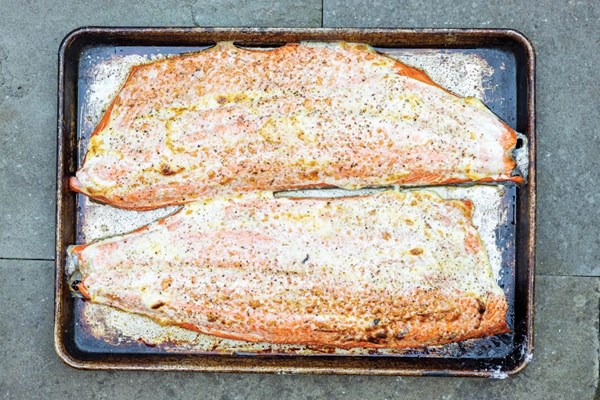 Mayo-slathered salmon