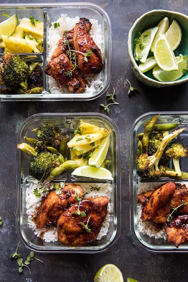 Meal prep tropical jerk chicken and gingered broccoli