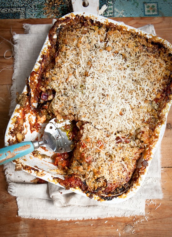 Meat-free lasagne with polenta, chargrilled veggies and feta
