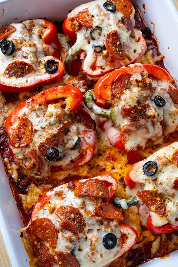 Meat lovers pizza stuffed peppers