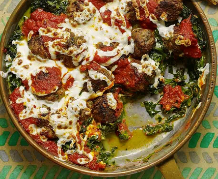 Meatball & creamed spinach skillet