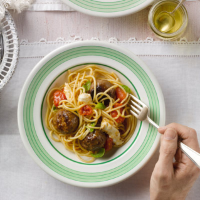 Meatball and cherry tomato spaghetti