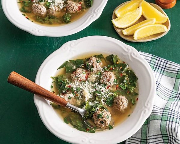 Meatball and greens soup