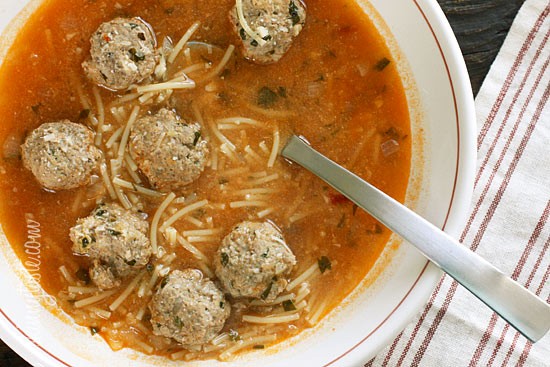 Meatball and spaghetti soup