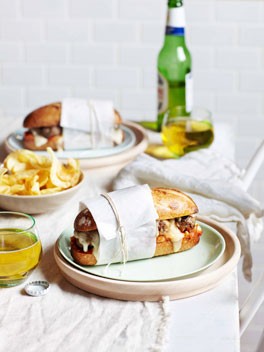 Meatball sandwich with tomato sauce and Fontina