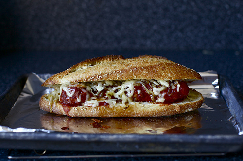 Meatball subs with caramelized onions