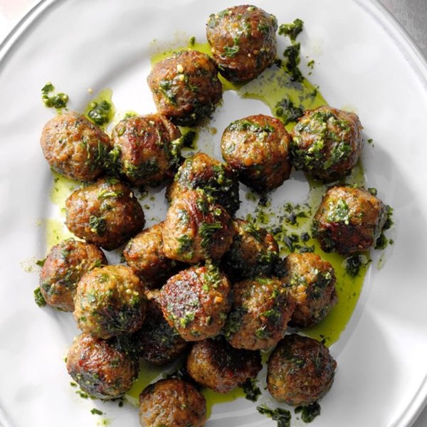 Meatballs 8 ways: chimichurri sauce