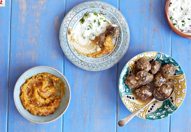 Meatballs with apricot compote and tzatziki