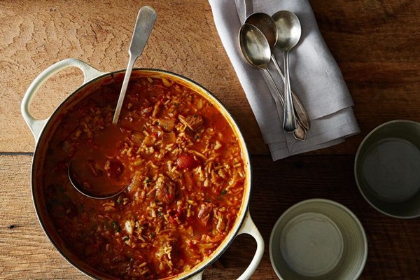 Meaty cabbage and rice stew