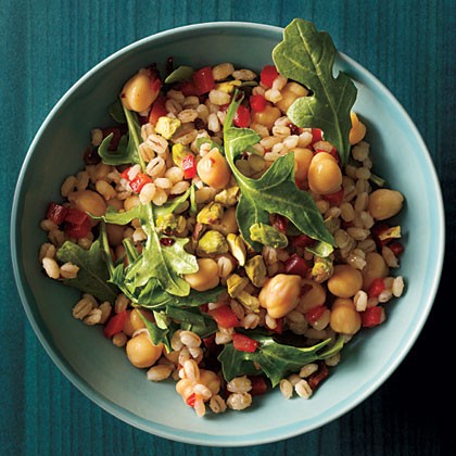 Mediterranean barley with chickpeas and arugula