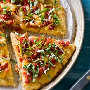 Mediterranean cauliflower pizza