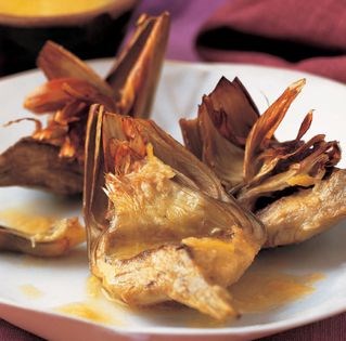Mediterranean charred artichokes with lemon and roasted garlic dip