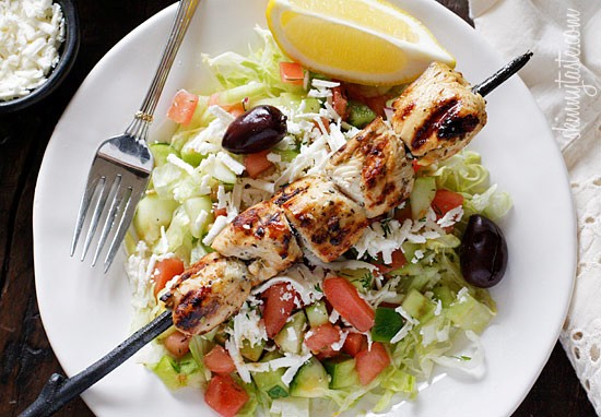 Mediterranean chicken kebab salad