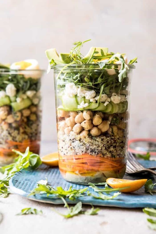 Mediterranean chickpea and egg salad jars