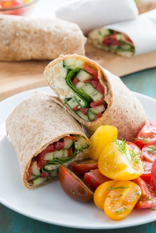 Mediterranean chickpea and feta wraps