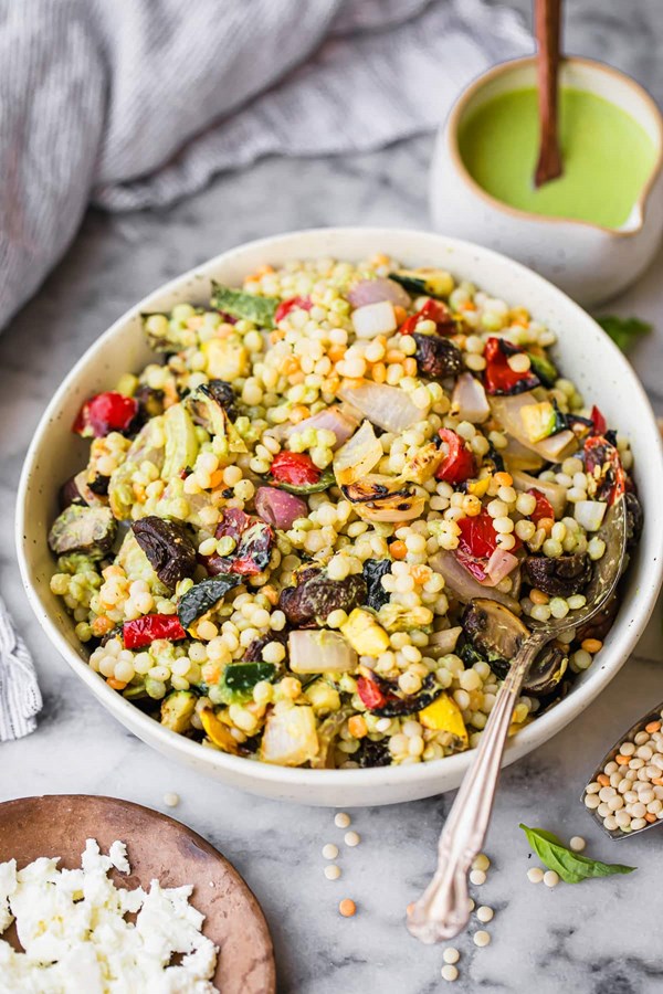 Mediterranean couscous salad with grilled vegetables