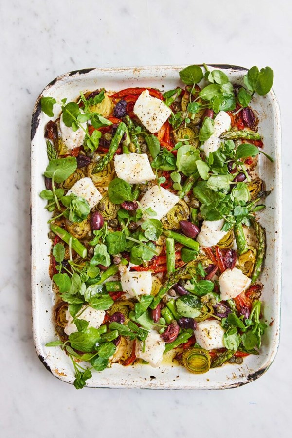 Mediterranean fish traybake