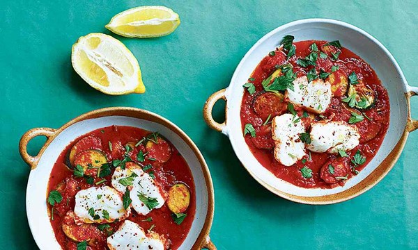 Mediterranean fisherman’s stew: leek, courgette and cod with chilli and lemon seasoning
