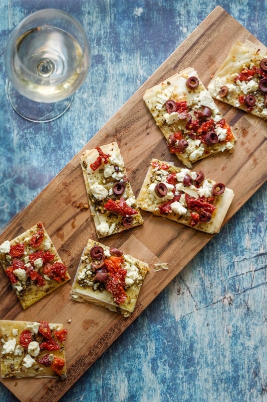 Mediterranean flatbread on flaky phyllo crust
