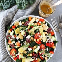 Mediterranean kale salad with hummus dressing