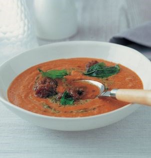 Mediterranean lentil, sausage and pesto soup