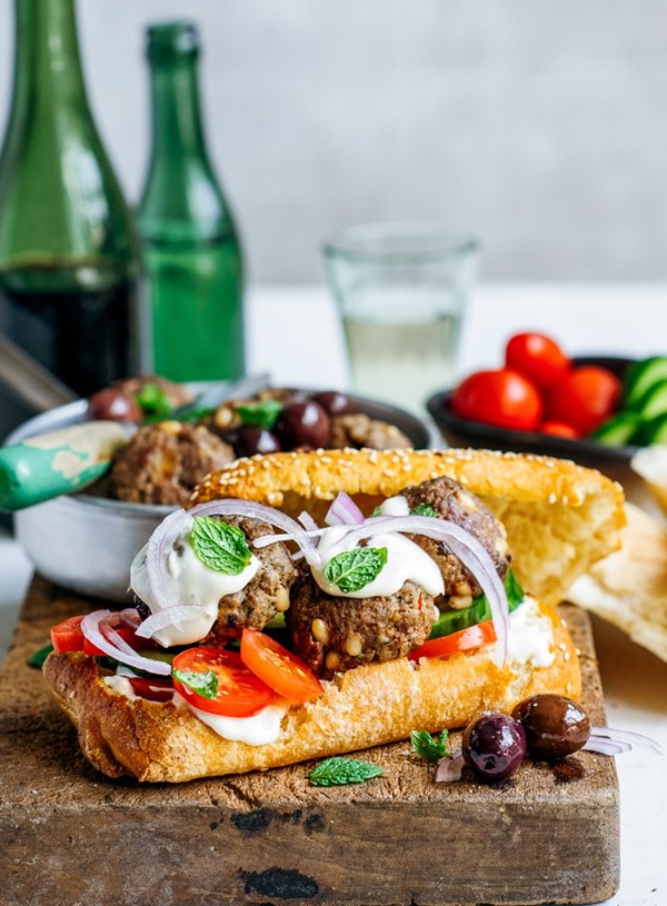 Mediterranean meatballs with olives, feta and mint