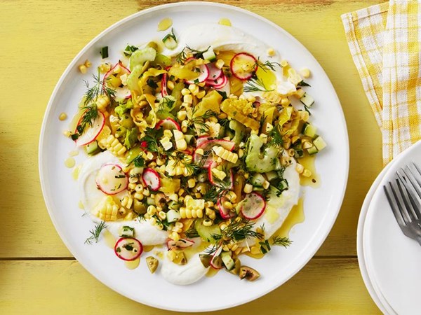 Mediterranean raw corn salad 