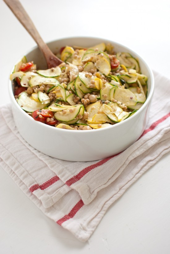 Mediterranean raw squash pasta salad