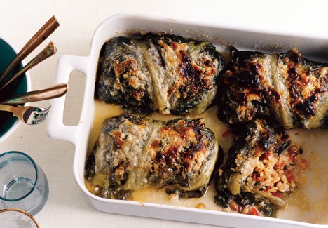 Mediterranean rice-stuffed escarole