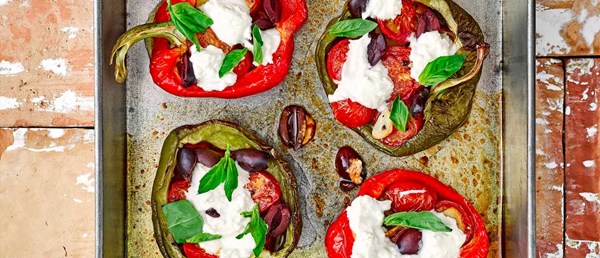 Mediterranean roast peppers with olives and goat's cheese