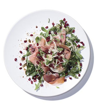 Mediterranean salad with prosciutto and pomegranate