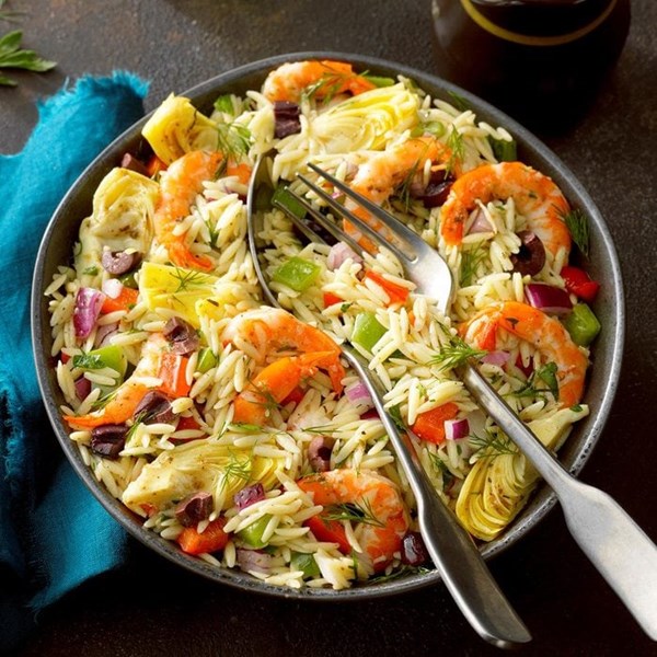 Mediterranean shrimp orzo salad