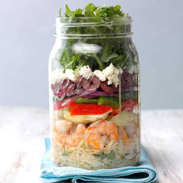 Mediterranean shrimp salad in a jar