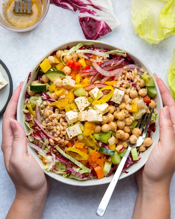 Mediterranean-style chopped salad with oregano vinaigrette