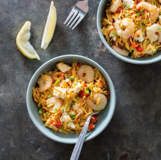 Mediterranean-style shrimp and orzo casserole