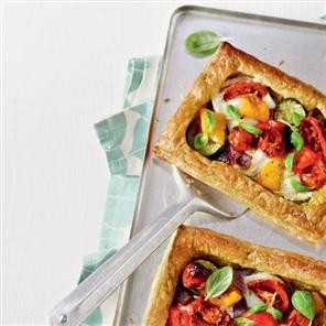 Mediterranean veg, pesto and goat's cheese tarts