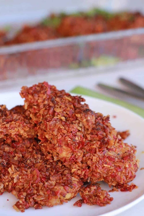 Mediterranean vegetable chip crusted chicken