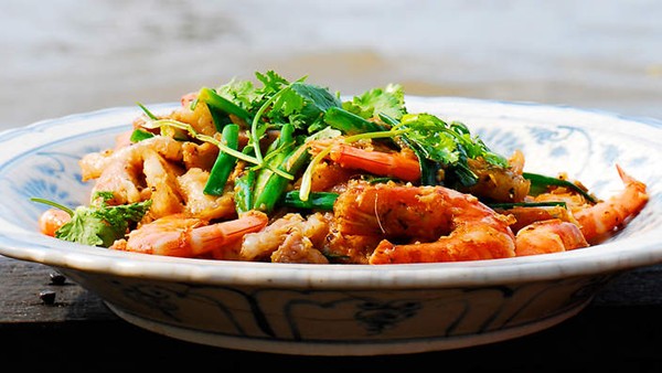 Mekong school prawns stir-fried with pork belly