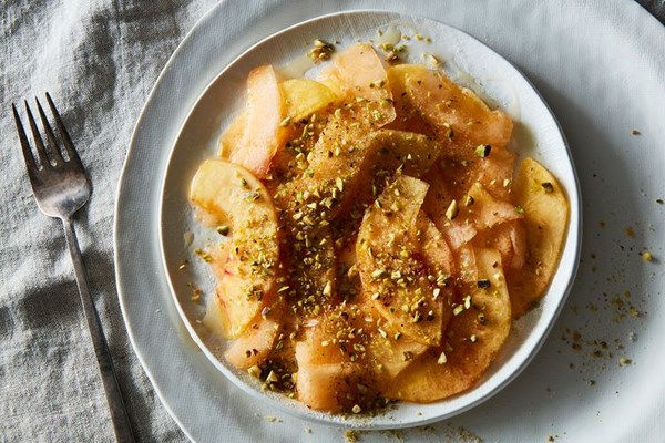 Melon and nectarine shaved summer salad