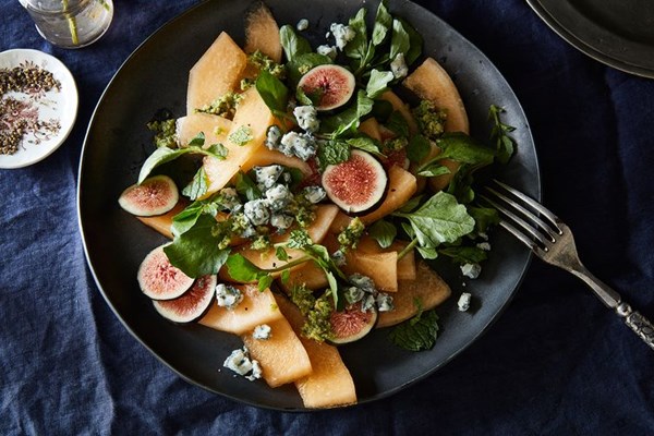 Melon and watercress salad with honey-Marcona almond dressing