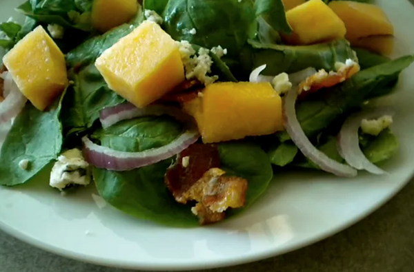 Melon, bacon and spinach salad with a melon vinaigrette 