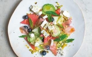 Melon, blueberry and feta salad with ginger and mint
