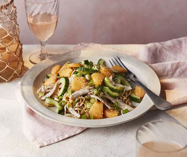 Melon, chicken & sesame noodle salad